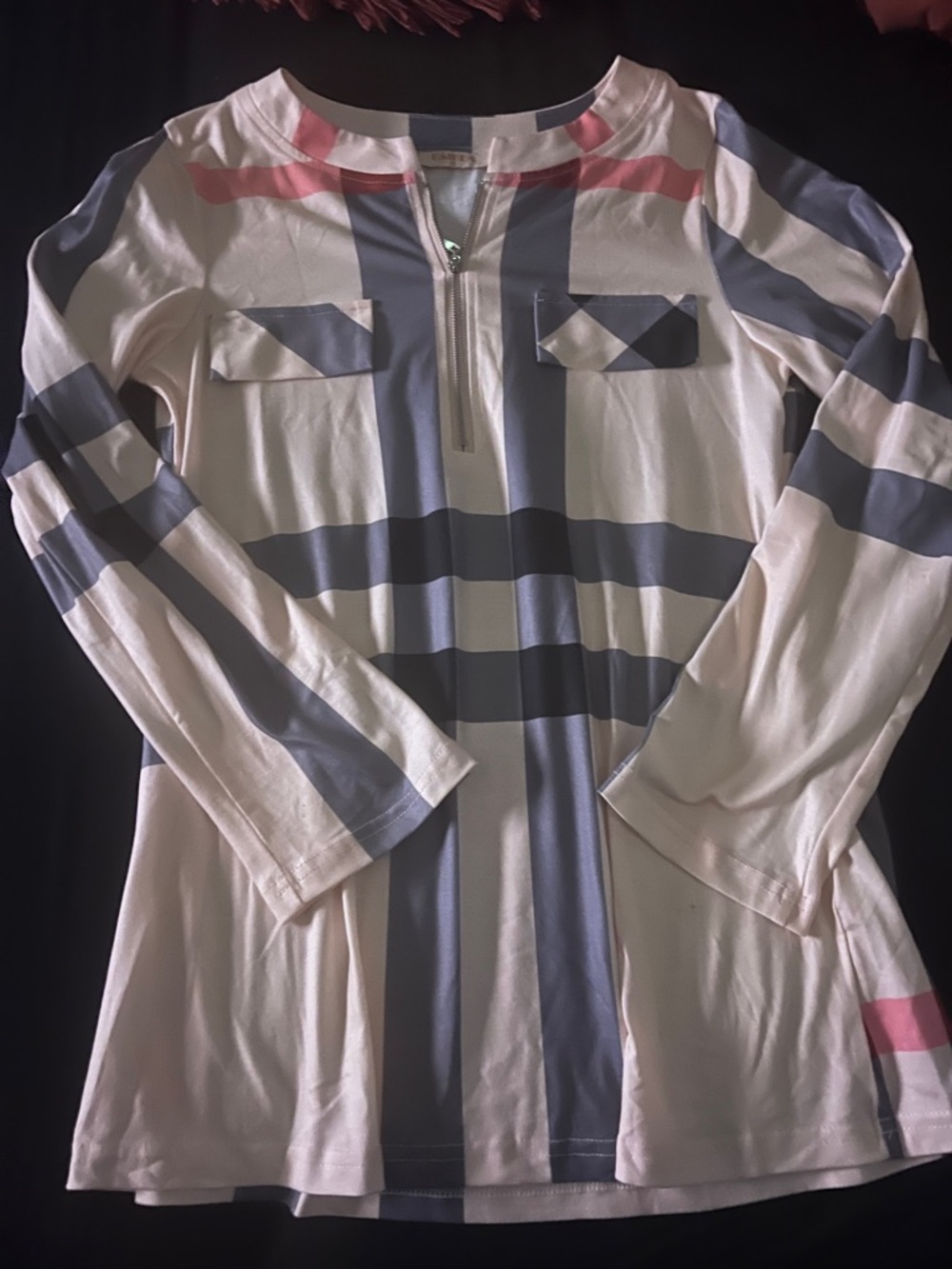 Inspired Striped Long Sleeve Tunic Top in Cream, black & red